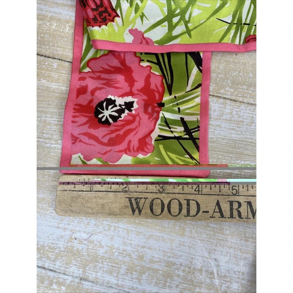 Talbots 100% Silk  Pink & Green Floral & Butterflies Scarf 66” X 4” *NWT